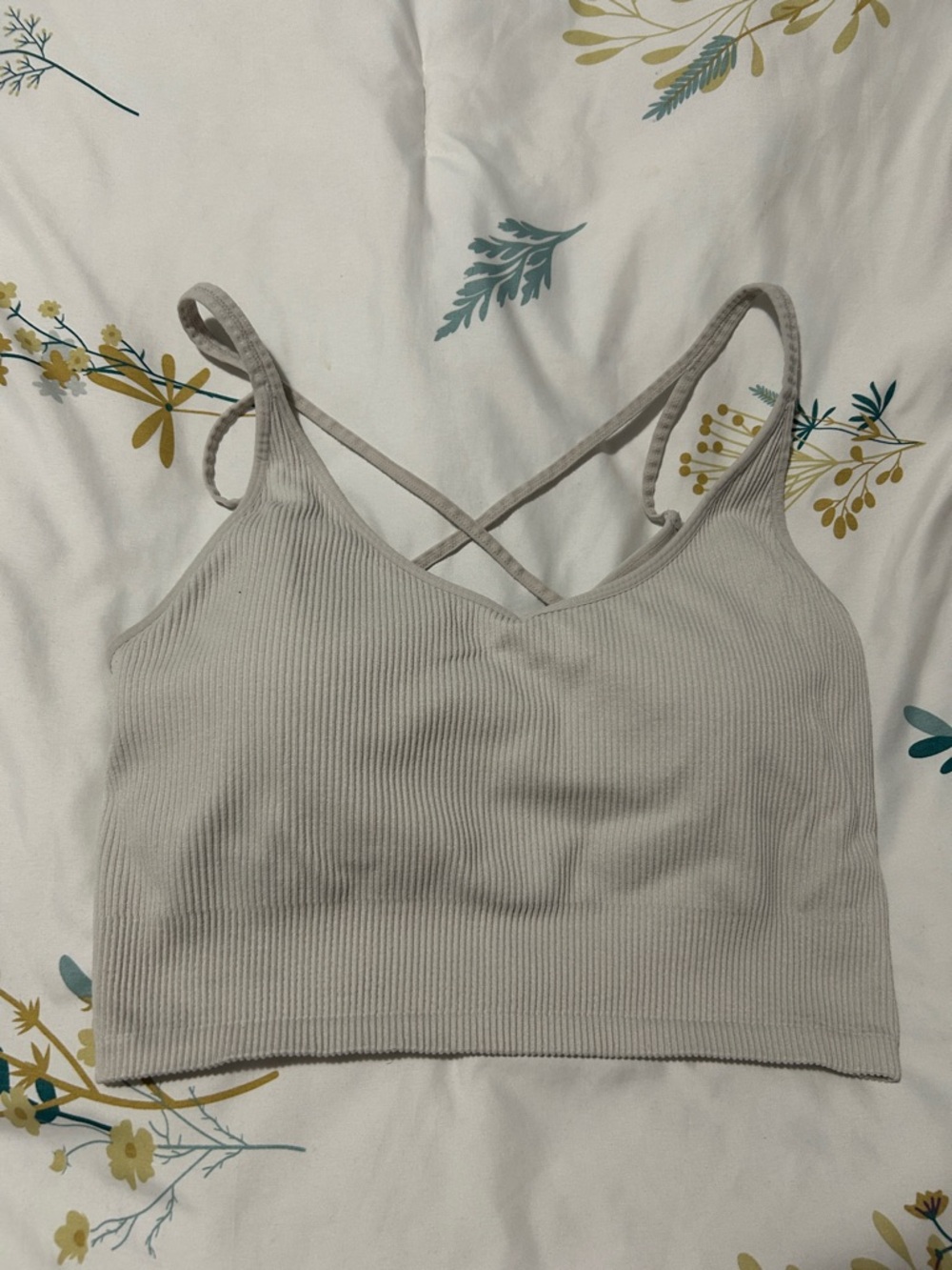 🍋Ribbed Crisscross Strappy Crop Top in off-white